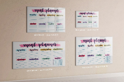 Memobord van glas met print inclusief neodymium magneten Dagelijkse maaltijdplanner