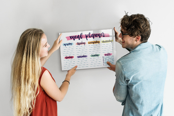 Memobord van glas met print inclusief neodymium magneten Dagelijkse maaltijdplanner