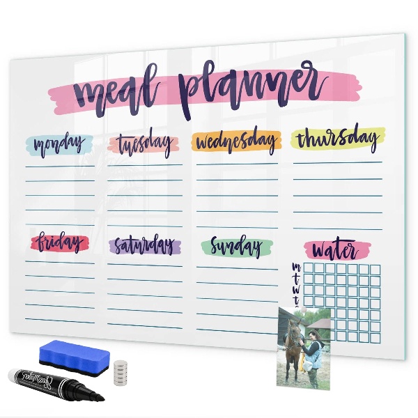 Memobord van glas met print inclusief neodymium magneten Dagelijkse maaltijdplanner