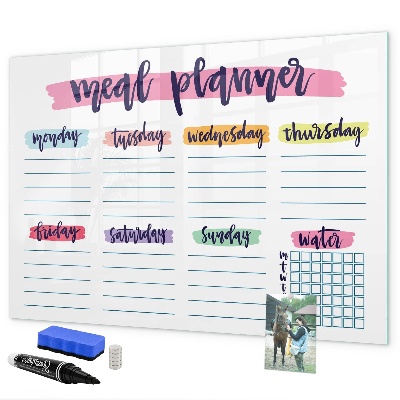 Memobord van glas met print inclusief neodymium magneten Dagelijkse maaltijdplanner