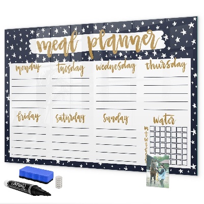 Memobord van glas met print inclusief neodymium magneten Maaltijdplanner voor elke week