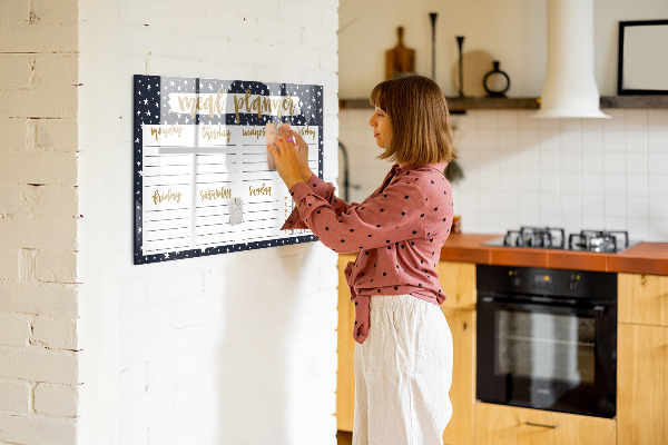 Memobord van glas met print inclusief neodymium magneten Maaltijdplanner voor elke week