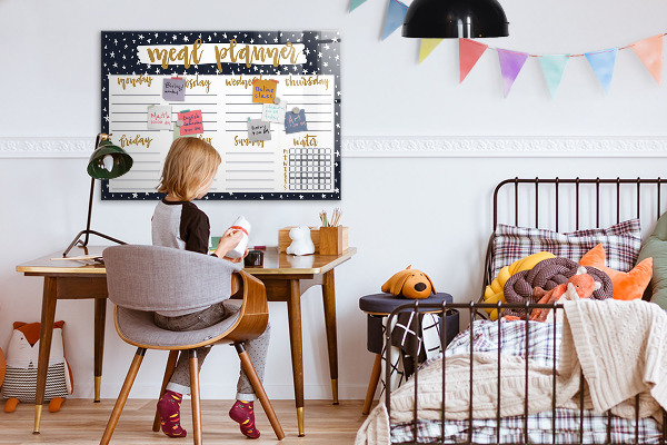 Memobord van glas met print inclusief neodymium magneten Maaltijdplanner voor elke week