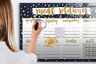 Memobord van glas met print inclusief neodymium magneten Maaltijdplanner voor elke week