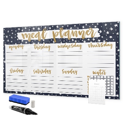 Memobord van glas met print inclusief neodymium magneten Maaltijdplanner voor elke week