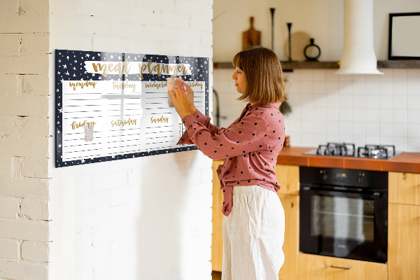 Memobord van glas met print inclusief neodymium magneten Maaltijdplanner voor elke week