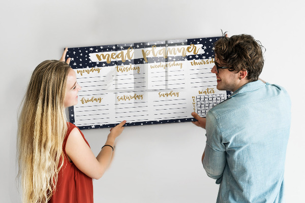 Memobord van glas met print inclusief neodymium magneten Maaltijdplanner voor elke week