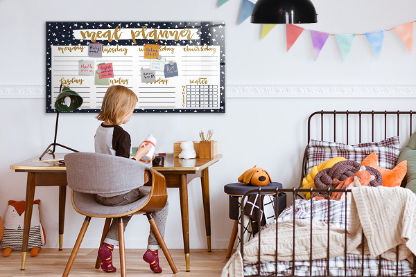Memobord van glas met print inclusief neodymium magneten Maaltijdplanner voor elke week