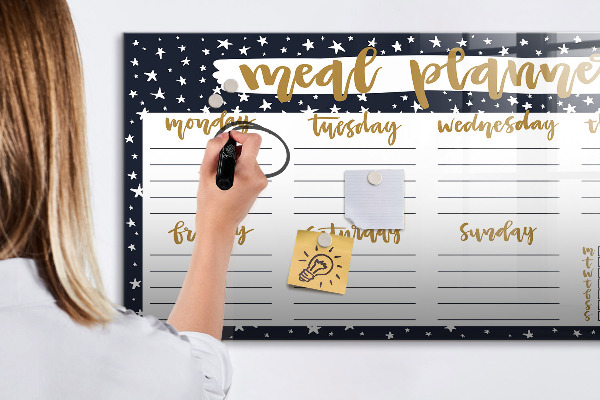 Memobord van glas met print inclusief neodymium magneten Maaltijdplanner voor elke week