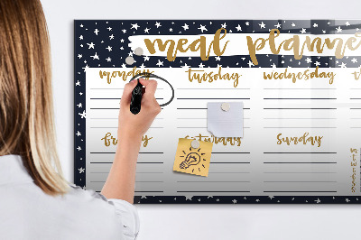 Memobord van glas met print inclusief neodymium magneten Maaltijdplanner voor elke week