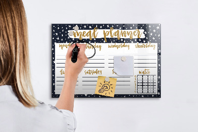 Memobord van glas met print inclusief neodymium magneten Maaltijdplanner voor elke week
