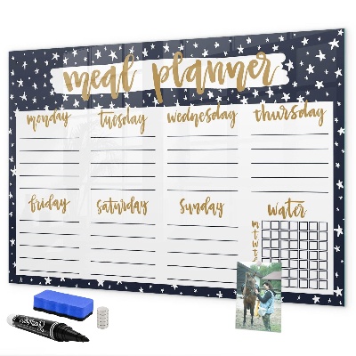 Memobord van glas met print inclusief neodymium magneten Maaltijdplanner voor elke week