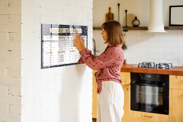 Memobord van glas met print inclusief neodymium magneten Maaltijdplanner voor elke week