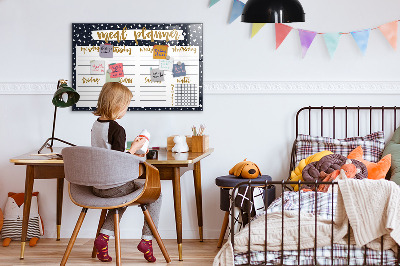 Memobord van glas met print inclusief neodymium magneten Maaltijdplanner voor elke week