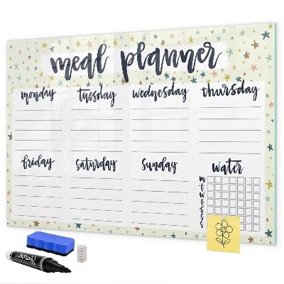 Decoratief glazen wandbord beschrijfbaar en magnetisch Maaltijdplanner voor elke week