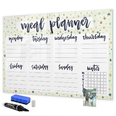 Decoratief glazen wandbord beschrijfbaar en magnetisch Maaltijdplanner voor elke week