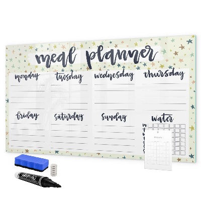 Decoratief glazen wandbord beschrijfbaar en magnetisch Maaltijdplanner voor elke week