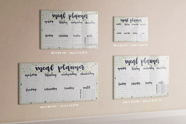 Decoratief glazen wandbord beschrijfbaar en magnetisch Maaltijdplanner voor elke week