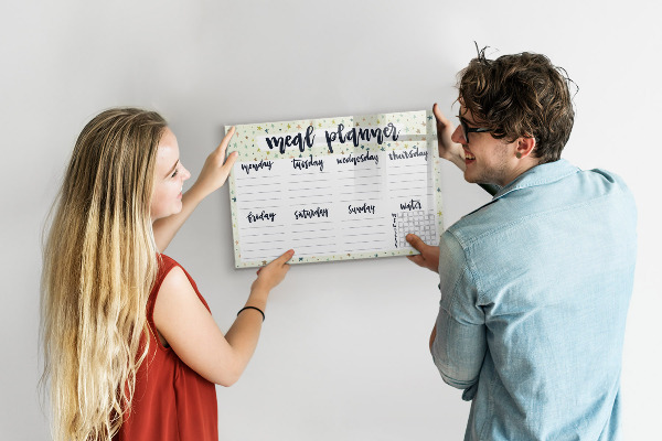 Decoratief glazen wandbord beschrijfbaar en magnetisch Maaltijdplanner voor elke week