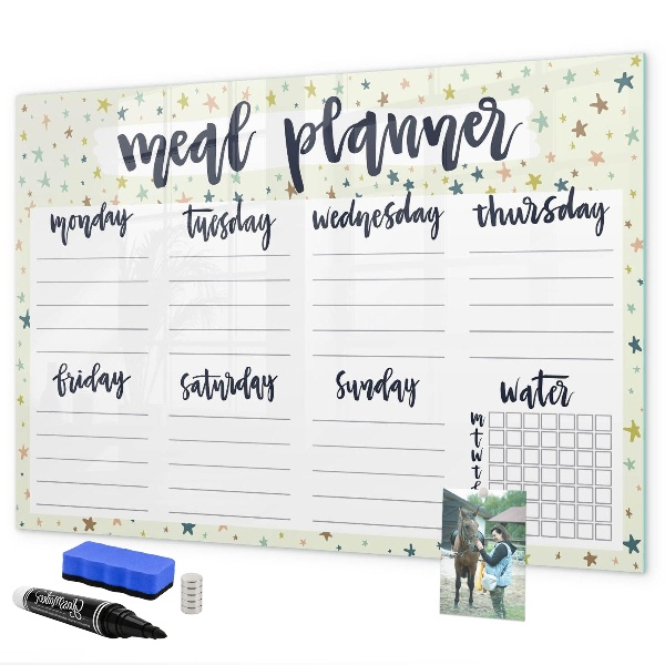 Decoratief glazen wandbord beschrijfbaar en magnetisch Maaltijdplanner voor elke week