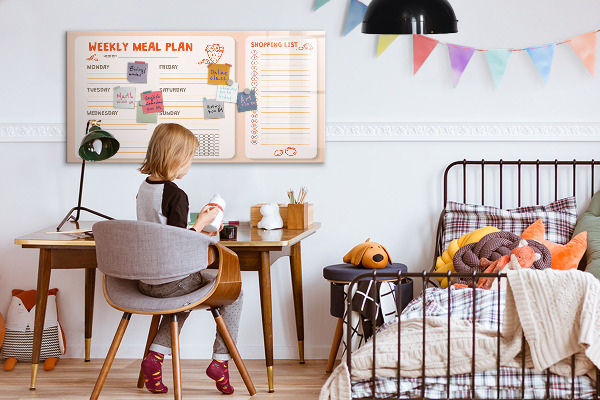 Decoratief glazen wandbord beschrijfbaar en magnetisch Maaltijdplan voor elke week