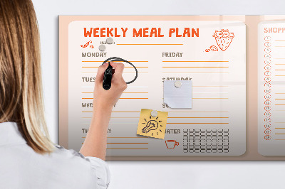 Decoratief glazen wandbord beschrijfbaar en magnetisch Maaltijdplan voor elke week