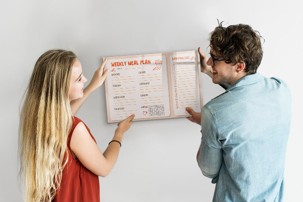 Decoratief glazen wandbord beschrijfbaar en magnetisch Maaltijdplan voor elke week