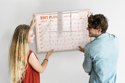 Decoratief glazen wandbord beschrijfbaar en magnetisch Dieetplan voor de hele week