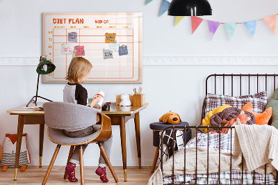 Decoratief glazen wandbord beschrijfbaar en magnetisch Dieetplan voor de hele week