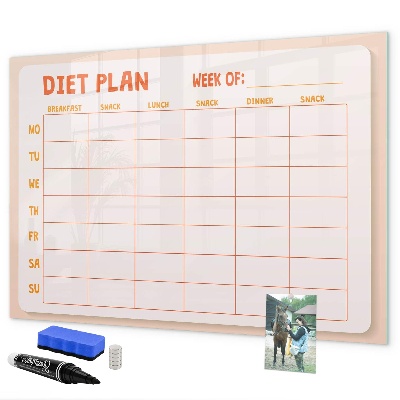 Decoratief glazen wandbord beschrijfbaar en magnetisch Dieetplan voor de hele week