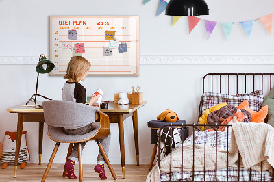 Decoratief glazen wandbord beschrijfbaar en magnetisch Dieetplan voor de hele week