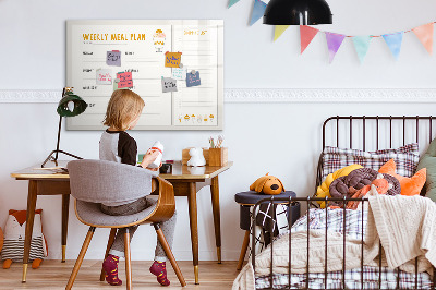 Decoratief glazen wandbord beschrijfbaar en magnetisch Maaltijdplan voor de week