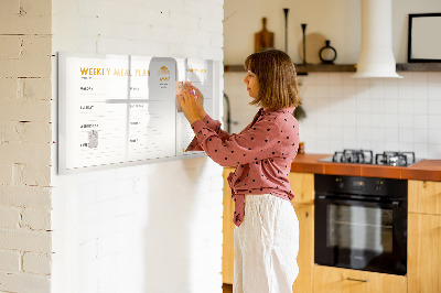 Decoratief glazen wandbord beschrijfbaar en magnetisch Maaltijdplan voor de week