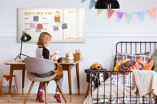 Decoratief glazen wandbord beschrijfbaar en magnetisch Maaltijdplan voor de week