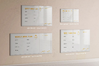 Decoratief glazen wandbord beschrijfbaar en magnetisch Maaltijdplan voor de week