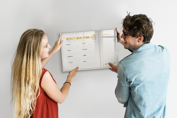 Decoratief glazen wandbord beschrijfbaar en magnetisch Maaltijdplan voor de week