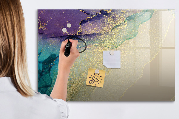 Decoratief glazen wandbord beschrijfbaar en magnetisch Een kleurrijk prikbord voor notities en foto's