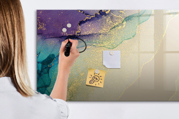 Decoratief glazen wandbord beschrijfbaar en magnetisch Een kleurrijk prikbord voor notities en foto's