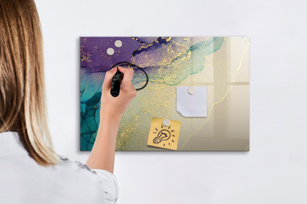 Decoratief glazen wandbord beschrijfbaar en magnetisch Een kleurrijk prikbord voor notities en foto's