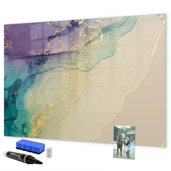 Decoratief glazen wandbord beschrijfbaar en magnetisch Een kleurrijk prikbord voor notities en foto's