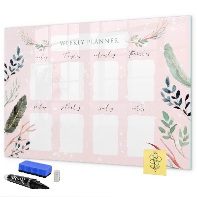 Memobord van glas met print inclusief neodymium magneten Weekplanner met ruimte voor foto's