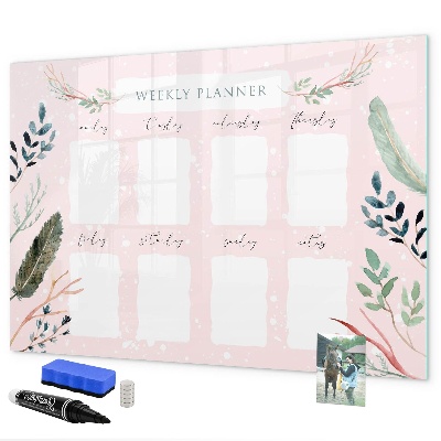 Memobord van glas met print inclusief neodymium magneten Weekplanner met ruimte voor foto's