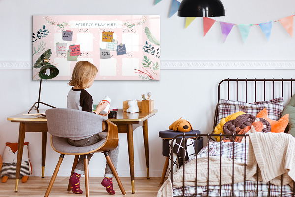 Memobord van glas met print inclusief neodymium magneten Weekplanner met ruimte voor foto's
