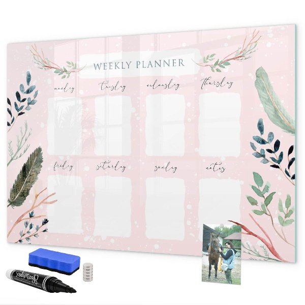 Memobord van glas met print inclusief neodymium magneten Weekplanner met ruimte voor foto's