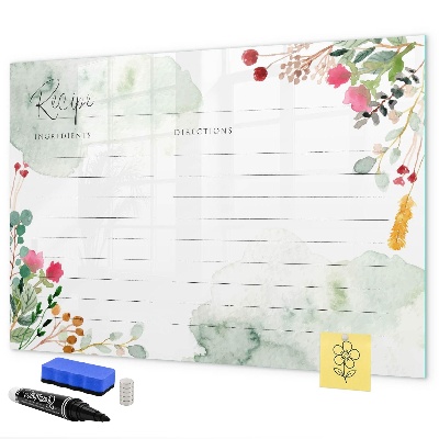 Memobord van glas met print inclusief neodymium magneten Een recept voor herinneringen en inspiratie.