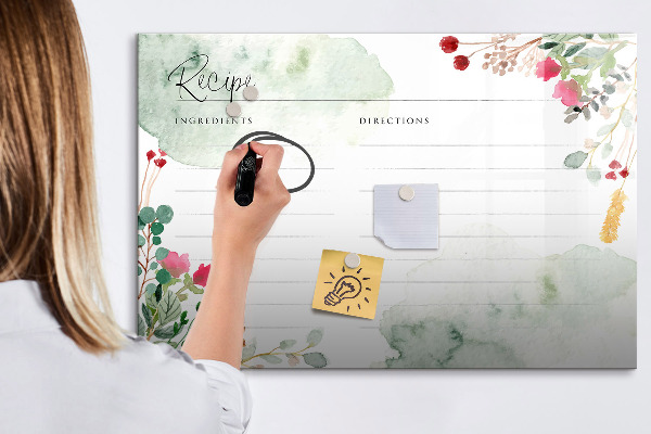Memobord van glas met print inclusief neodymium magneten Een recept voor herinneringen en inspiratie.