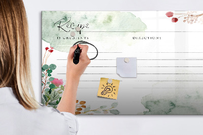 Memobord van glas met print inclusief neodymium magneten Een recept voor herinneringen en inspiratie.
