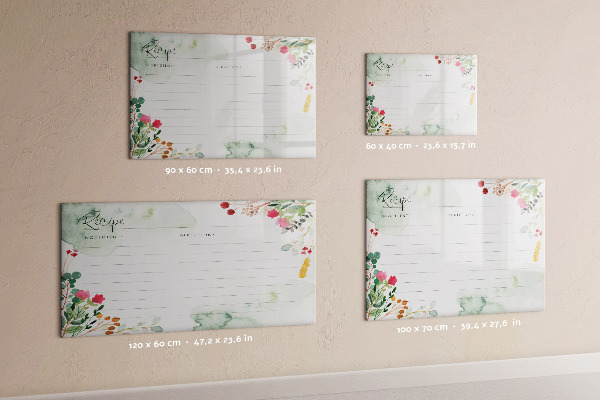 Memobord van glas met print inclusief neodymium magneten Een recept voor herinneringen en inspiratie.