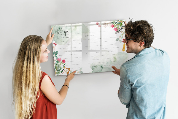 Memobord van glas met print inclusief neodymium magneten Een recept voor herinneringen en inspiratie.