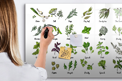 Decoratief glazen wandbord beschrijfbaar en magnetisch Kruiden en foto's op één plek